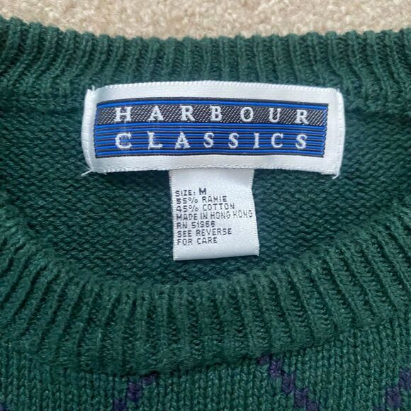 Vintage Harbour Classics Embroidered Cottagecore Hunter Green Sweater Golf Med - Picture 9 of 12